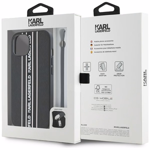Karl Lagerfeld Saffiano Athleisure Stripes Cord Suojakuori iPhone 15:lle - vaaleanpunainen