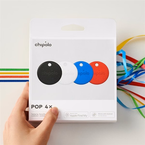 Chipolo POP – vaihdettavalla akulla varustettu Bluetooth-paikannin iOS- ja Android-laitteille, 4 kpl: musta, valkoinen, punainen, sininen
