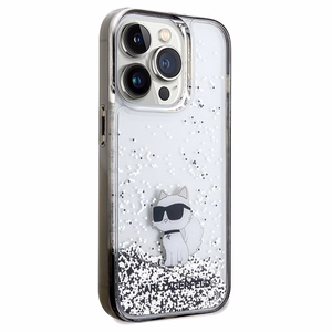 Karl Lagerfeld Liquid Glitter Choupette -suojakuori iPhone 14 Prolle - läpinäkyvä