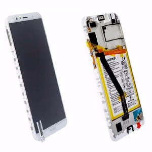 LCD-näyttö Huawei Y6 2018/Y6 Prime 2018 kosketusnäytöllä, kehyksellä ja akulla valkoinen alkuperäinen (service pack)