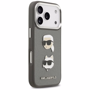 Karl Lagerfeld Suojakuori iPhone 17 Pro:lle KLHCP17LPSFDHPOG (FW Grained PU W/ K&C Heads Pin & Logo) - Harmaa