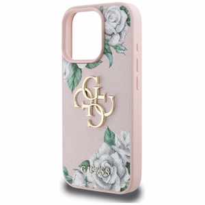 Guess Grained Roses Big 4G logo Suojakuori iPhone 16 Pro Max:lle - vaaleanpunainen