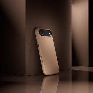Puro Icon Mag Pro nestesilikoninen Suojakuori iPhone 17 Air:lle, MagSafe -yhteensopiva, kamerasuojauksella ja alumiinipainikkeilla - ruskea