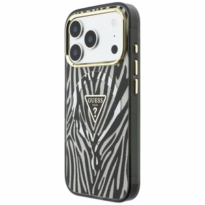 Guess IML Zebra Glitter Triangle Logo MagSafe suojakuori mallille iPhone 18 Pro / 17 Pro – väri: hopea