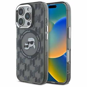 Karl Lagerfeld IML Monogram Karl & Choupette Head MagSafe iPhone 16 Pro Case - Black