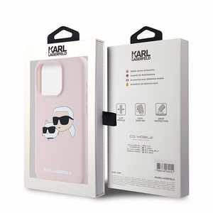 Karl Lagerfeld Silikoninen Karl & Choupette MagSafe Suojakuori iPhone 15 Prolle - vaaleanpunainen