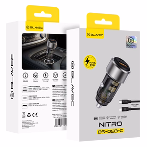 Blavec autolaturi BS-05B-C Nitro - USB + Type C - QC 3.0 18W PD 65W ja Type C - Type C -kaapeli (CCBS05BCN-UCB) musta