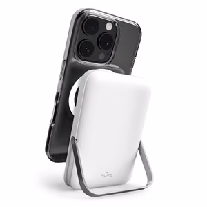 Puro 10000mAh MagSafe Wireless Power Bank alumiinisella jalustalla - Valkoinen