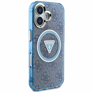 Guess IML Metal Glitter 4G Circle Triangle MagSafe Suojakuori iPhone 16:lle - Sininen