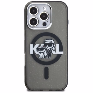 Karl Lagerfeld IML Glitter Karl & Choupette Sketch Logo MagSafe suojakuori iPhone 16 Pro Max - musta