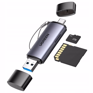 Ugreen CM185 Muistikortinlukija USB-A 3.0/USB-C 3.1 - TF/SD (50706) Harmaa
