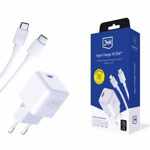 3mk Hyper Charger PD GaN 25W seinälaturi USB-C-kaapelin kanssa – valkoinen
