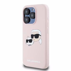 Karl Lagerfeld Silikoninen Karl & Choupette MagSafe Suojakuori iPhone 15 Prolle - vaaleanpunainen