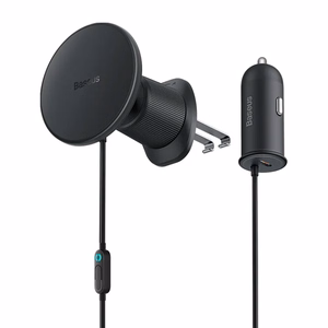 Baseus CW01 magneettinen autopuhelinkiinnike ilmanvaihtoristikolle autolatuurilla USB-C 15W + 25W (musta)