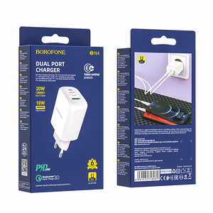 Borofone BN4 Potential USB+Type-C QC 3.0 PD 2.0 20W seinälaturi, valkoinen