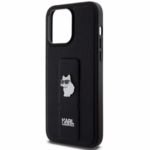 KARL LAGERFELD KLHCP13XGSACHPK Gripstand Saffiano Choupette PIN -suojakuori iPhone 13 Pro Maxille - musta