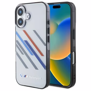 BMW Motosport IML Random Stripes Suojakuori iPhone 16 Plus:lle - harmaa