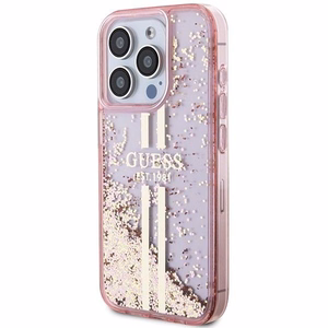 Guess suojakuori iPhone 15 Pro GUHCP15LLFCSEGP Liquid Glitter Gold Stripes vaaleanpunainen