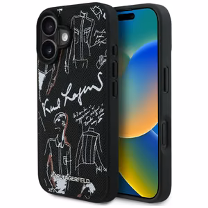 Karl Lagerfeld Grained Pattern & Logo MagSafe Suojakuori iPhone 16:lle - Musta