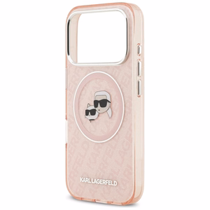 Karl Lagerfeld IML Glitter Karl & Choupette Heads Logo MagSafe Suojakuori iPhone 17 Pro:lle - Vaaleanpunainen