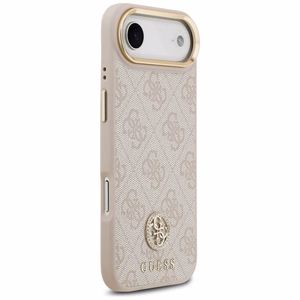 GUESS 4G Strass Logo & Big Strap Metal Buttons MagSafe Suojakuori iPhone 17 Airille - vaaleanpunainen