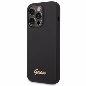 Guess GUHCP14XSLSMK iPhone 14 Pro Max 6.7" musta/musta kova kotelo Silikoni Vintage Gold Logo