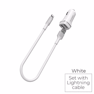 Borofone BZ2 Joyroad autolaturi 2 USB-A-liitännällä, 12 W, Lightning-kaapelilla, valkoinen