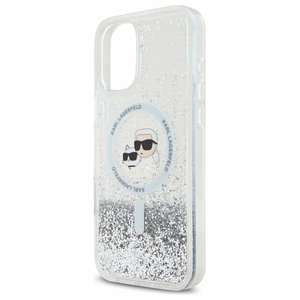 Karl Lagerfeld Liquid Glitter Karl ja Choupette Head MagSafe iPhone 16 Plus Suojakuori - Kirkas