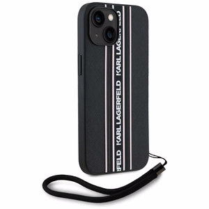 Karl Lagerfeld Saffiano Athleisure Stripes Cord Suojakuori iPhone 15:lle - vaaleanpunainen