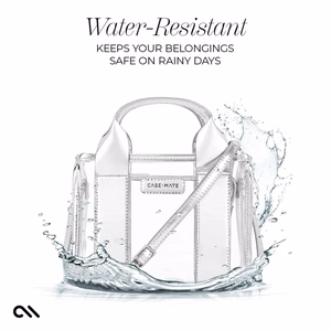 Case-Mate Micro Tote Bag vettä hylkivä olkalaukku, Silver Chrome / Clear