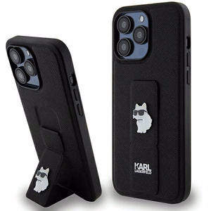 KARL LAGERFELD KLHCP13XGSACHPK Gripstand Saffiano Choupette PIN -suojakuori iPhone 13 Pro Maxille - musta