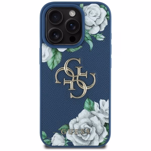Guess Grained Roses Big 4G logo Suojakuori iPhone 16 Pro Max:lle - sininen