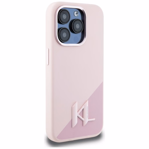 Karl Lagerfeld silikoninen Shadow Metal Initial MagSafe suojakuori iPhone 15 Pro:lle - vaaleanpunainen