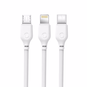 XO NB103 3-in-1 USB-A-kaapeli Lightning-, USB-C- ja Micro-USB-liittimillä, 1 m, 2,1 A – valkoinen