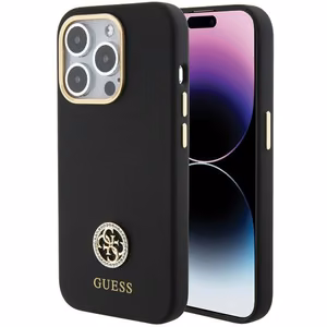 Guess Silicone Logo Strass 4G suojakuori iPhone 15 Pro:lle - musta