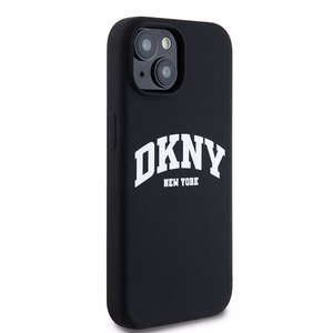 DKNY Liquid Silikoninen White Printed Logo MagSafe Suojakuori iPhone 15 / 14 / 13:lle - musta