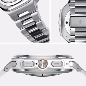 Spigen Modern Fit Band -metalliranneke Samsung Galaxy Watch Ultra 47 mm -kellolle, hopea