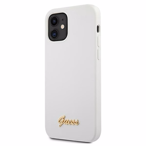 Guess GUHCP12SLSLMGWWH iPhone 12 mini 5.4" valkoinen/valkoinen kovakotelo Metal Logo Script