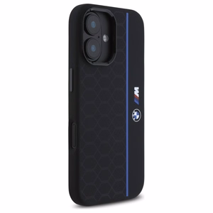 BMW Silikoninen Hexagon Blue Line MagSafe suojakuori iPhone 16:lle - musta