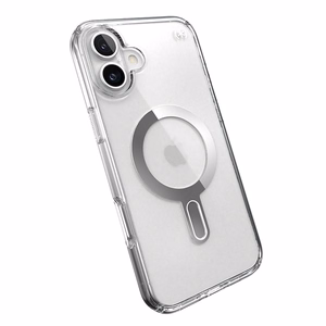 Speck Presidio Perfect-Clear -suojakuori MagSafe- ja ClickLock-tuella iPhone 16 Plus:lle, Clear/Chrome