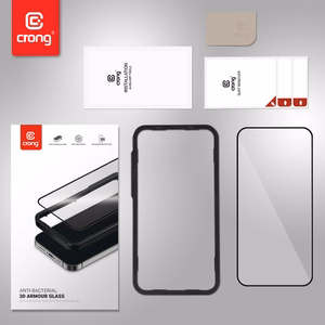 Crong Anti-Bacterial 3D Armor Glass 9H tempered-glass screen protector for iPhone 14 Plus / 13 Pro Max, with installation frame