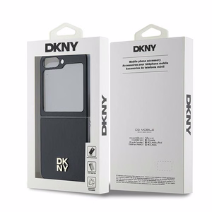 DKNY Nahkainen Metal Stack Logo Suojakuori Samsung Galaxy Z Flip 6:lle - Musta