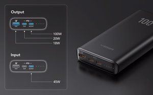 Ulkoinen akku Veger T100 (W2032C-100) PD QC3.0 5A 100W 20000 mAh musta