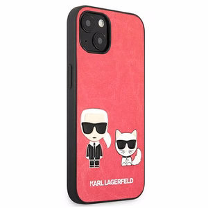 Karl Lagerfeld Ikonik Karl & Choupette suojakuori laitteelle iPhone 13 mini, fuksianvärinen