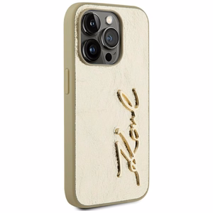 Karl Lagerfeld Wrinkled Metal Signature Suojakuori iPhone 15 Pro Max:lle - kultainen