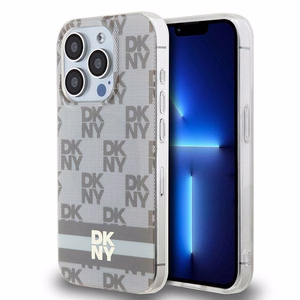DKNY IML Ruudullinen Mono-kuvio ja Painetut Raidat MagSafe Suojakuori iPhone 13 Pro Max:lle - beige