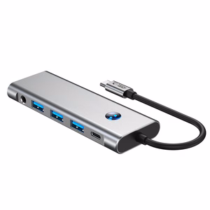Tech-Protect HB04 HUB Sovitin 9in1 USB-C + USB2.0 + USB3.0 + HDMI 4K 60Hz + SD / TF + PD100W + AV3.5 - harmaa