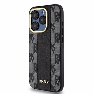 DKNY Nahkainen Checkered Mono Pattern MagSafe Suojakuori iPhone 15 Pro:lle - Musta