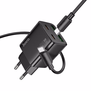 Puhelinlaturi Hoco 2 x USB C + 2 x USB A QC3.0 PD 3A 30W + kaapeli USB C - USB C N56 musta