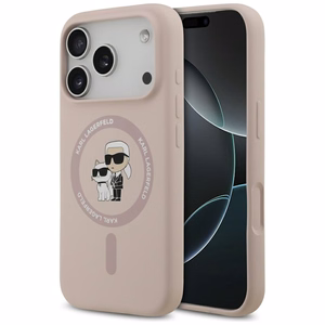 Karl Lagerfeld Silikoninen Karl&Choupette Ring MagSafe Suojakuori iPhone 17 Pro:lle - Vaaleanpunainen